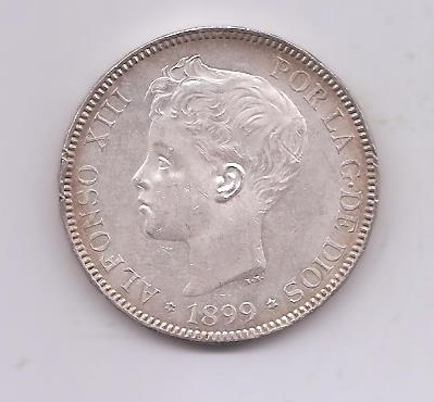 ALFONSO XIII DEL AÑO 1899 *99 DE 5 PESETAS