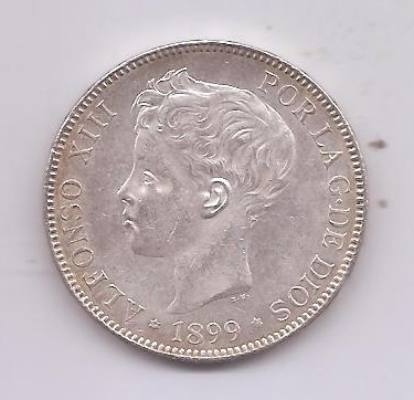 ALFONSO XIII DEL AÑO 1899 *99 DE 5 PESETAS