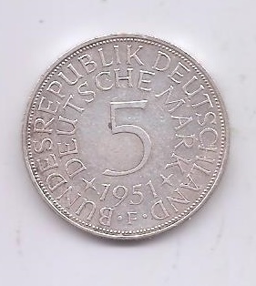 ALEMANIA DEL AÑO 1951 LETRA F DE 5 MARCOS