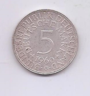 ALEMANIA DEL AÑO 1960 LETRA G DE 5 MARCOS