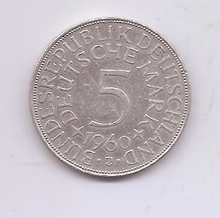 ALEMANIA DEL AÑO 1960 LETRA J DE 5 MARCOS