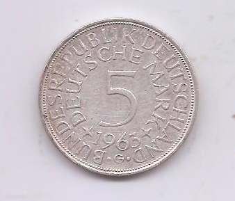 ALEMANIA DEL AÑO 1963 LETRA G DE 5 MARCOS