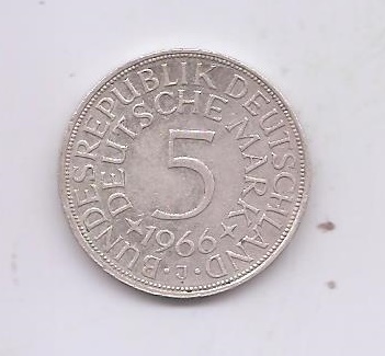 ALEMANIA DEL AÑO 1966 LETRA J DE 5 MARCOS