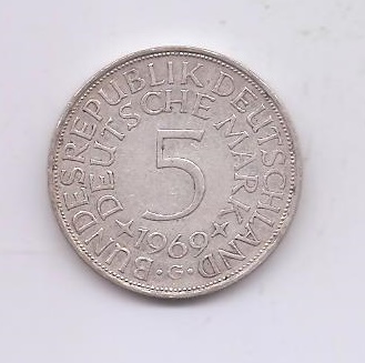 ALEMANIA DEL AÑO 1969 LETRA G DE 5 MARCOS
