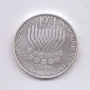 ALEMANIA FEDERAL DEL AÑO 1974 LETRA F DE 5 MARCOS