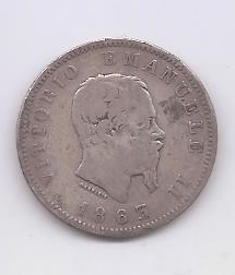 ITALIA DEL AÑO 1863 DE 1 LIRA