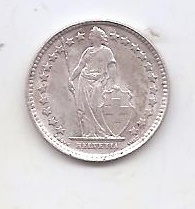 SUIZA DEL AÑO 1952 DE 1/2 FRANCO
