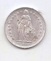 SUIZA DEL AÑO 1953 DE 1/2 FRANCO