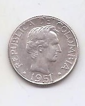 COLOMBIA DEL AÑO 1951 DE 10 CENTAVOS