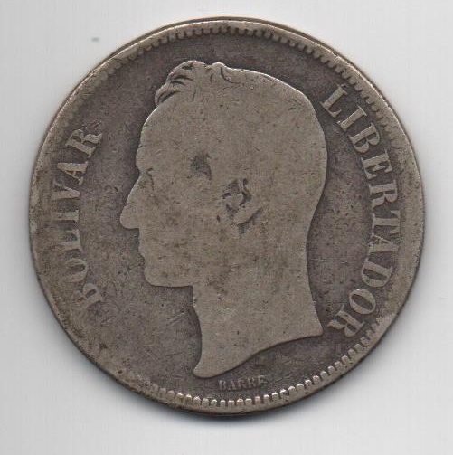 VENEZUELA DEL AÑO 1888 DE 5 BOLIVARES