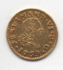 ESPAÑA FERNANDO VI DEL AÑO 1759 DE 1/2 ESCUDO