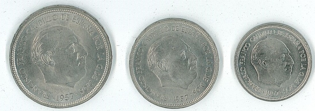 ESTADO ESPAÑOL (FRANCO) DEL AÑO 1957 SERIE BA DE 5/25/50 PESETAS
