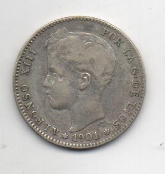 ALFONSO XIII DEL AÑO 1901 *0 DE 1 PESETA