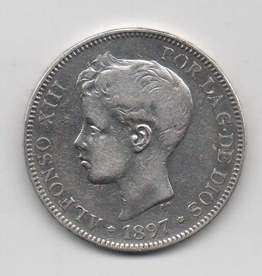 ALFONSO XIII DEL AÑO 1897 *97 DE 5 PESETAS
