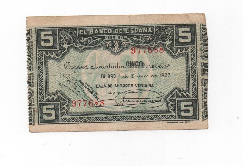 ESPAÑA BILLETE LOCAL REPUBLICANO DEL AÑO 1937 DE 5 PESETAS. BILBAO