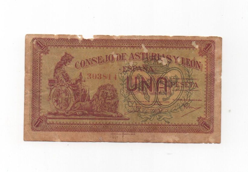 ESPAÑA BILLETE LOCAL REPUBLICANO DEL AÑO 1936 DE 1 PESETA. CONSEJO DE ASTURIAS Y LEON
