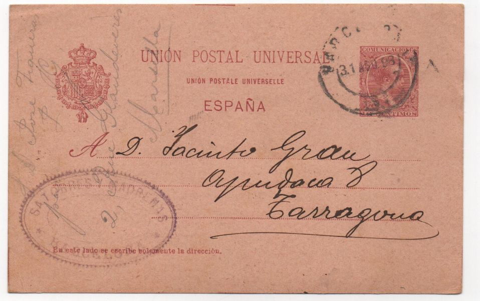 ESPAÑA POSTAL Nº 5 UNION POSTAL/SELLO PELON