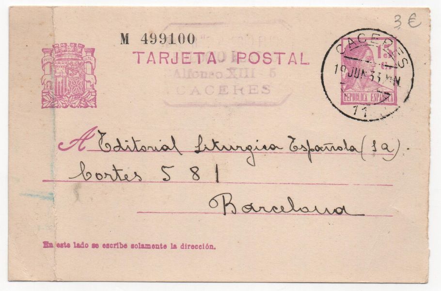 ESPAÑA POSTAL Nº 13 SELLOS DE 15 CENTIMOS