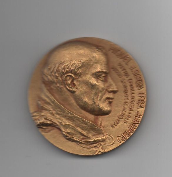 ESPAÑA- MEDALLA DE BRONCE -FRAI JUNISPERO SERRA MISION DE SANT GABRIEL