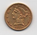 ESTADOS UNIDOS DEL AÑO 1905 DE 5 DOLARES