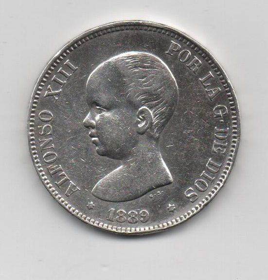 ALFONSO XIII DEL AÑO 1889 *89 DE 5 PESETAS