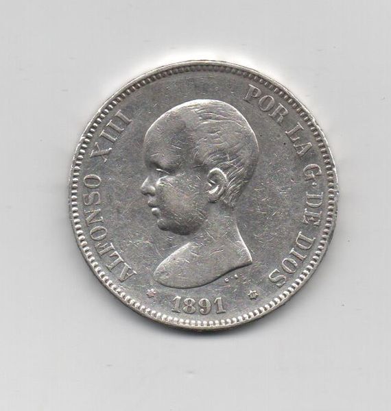 ALFONSO XIII DEL AÑO 1891 *91 DE 5 PESETAS