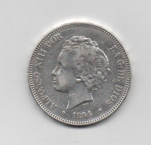 ALFONSO XIII DEL AÑO 1894 *94 DE 5 PESETAS