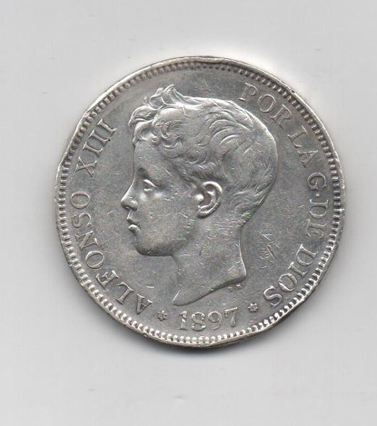 ALFONSO XIII DEL AÑO 1897 *97 DE 5 PESETAS