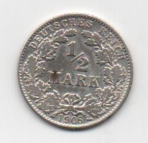 ALEMANIA IMPERIO DEL AÑO 1906 LETRA D DE 1/2 MARCO