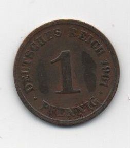 ALEMANIA IMPERIO DEL AÑO 1901 LETRA J DE 1 PFENNIG