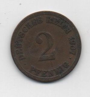 ALEMANIA IMPERIO DEL AÑO 1907 LETRA G DE 2 PFENNIG