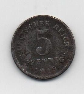 ALEMANIA IMPERIO DEL AÑO 1919 LETRA D DE 5 PFENNIG