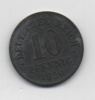 ALEMANIA IMPERIO DEL AÑO 1920 DE 10 PFENNIG