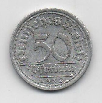 ALEMANIA DEL AÑO 1922 IMPERIO REPUBLICA WEIMAR LETRA A DE 50 PFENNIG