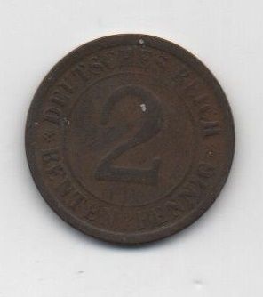 ALEMANIA DEL AÑO 1924 IMPERIO REPUBLICA WEIMAR LETRA A DE 2 RENTENPFENNIG