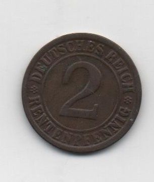 ALEMANIA DEL AÑO 1924 IMPERIO REPUBLICA WEIMAR LETRA G DE 2 RENTENPFENNIG
