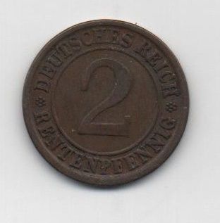 ALEMANIA DEL AÑO 1924 IMPERIO REPUBLICA WEIMAR LETRA J DE 2 RENTENPFENNIG