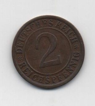 ALEMANIA DEL AÑO 1925 IMPERIO REPUBLICA WEIMAR LETRA E DE 2 REICHSPFENNIG