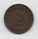 ALEMANIA REICH DEL AÑO 1938 LETRA A DE 2 REICHSPFENNIG