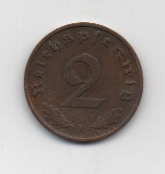ALEMANIA REICH DEL AÑO 1938 LETRA F DE 2 REICHSPFENNIG