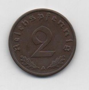 ALEMANIA REICH DEL AÑO 1939 LETRA A DE 2 REICHSPFENNIG