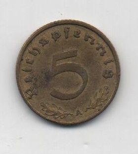 ALEMANIA REICH DEL AÑO 1939 LETRA A DE 5 REICHSPFENNIG