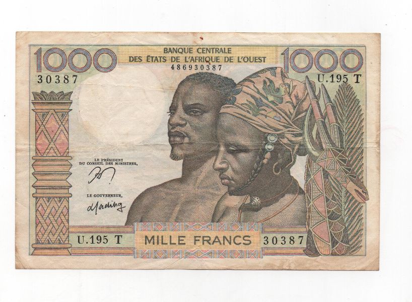 AFRICA DEL OESTE DEL AÑO 1959-65 DE 1000 FRANCS