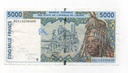 AFRICA DEL OESTE DEL AÑO 1992 DE 5000 FRANCS