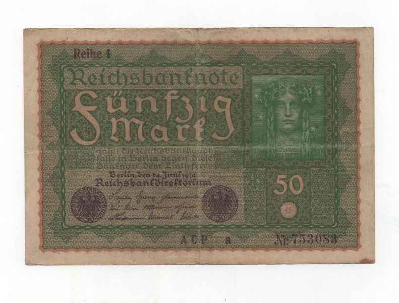 ALEMANIA DEL AÑO 1919 DE 50 MARCOS