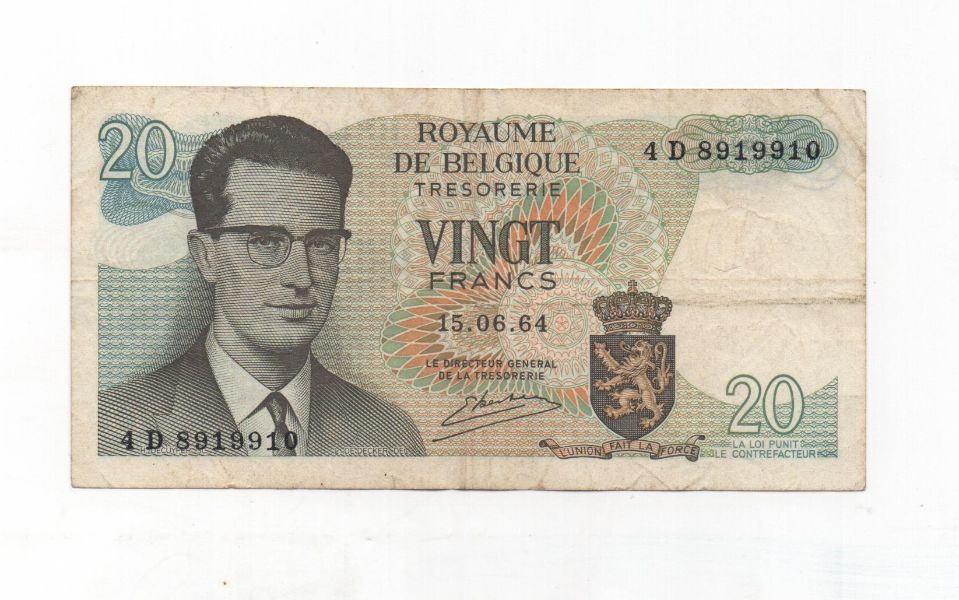 BELGICA DEL AÑO 1964 DE 20 FRANCOS
