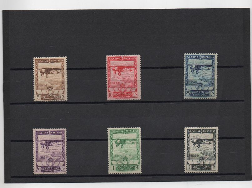 ESPAÑA DEL AÑO 1929 Nº 448/453 PRO EXPOSICION DE SEVILLA Y BARCELONA AEREOS **