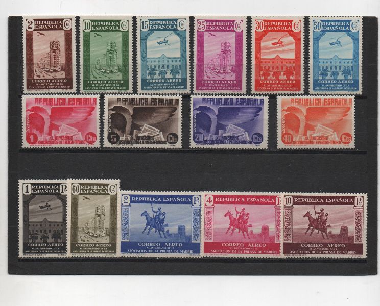 ESPAÑA DEL AÑO 1936 Nº 711/725 XL ANIV. ASOCIACION DE LA PRENSA AEREOS **