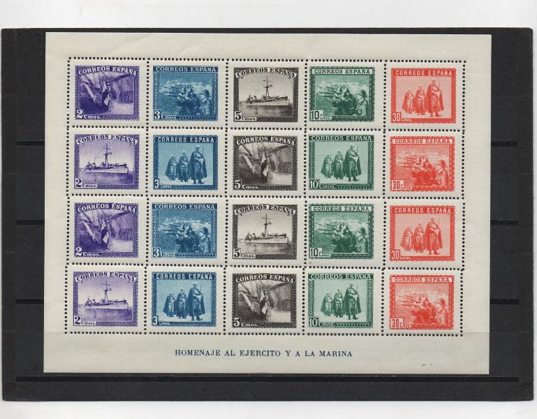 ESTADO ESPAÑOL (FRANCO) DEL AÑO 1938 Nº 849** HOJA BLOQUE EN HONOR DEL EJERCITO Y LA MARINA