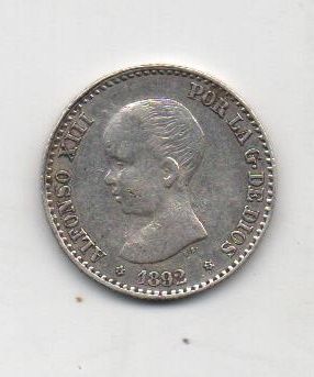 ALFONSO XIII DEL AÑO 1892 (9*2) DE 0.50 CENTIMOS
